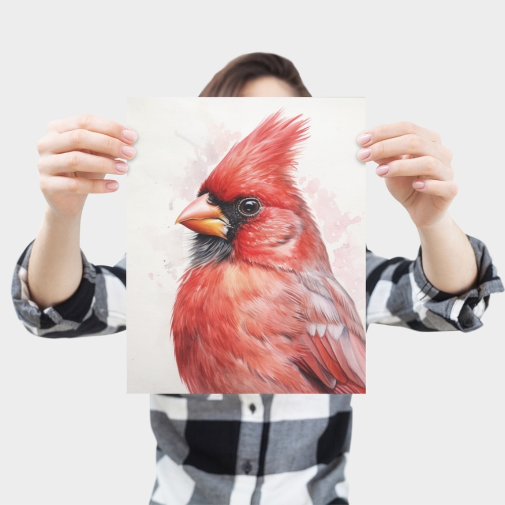 Red Cardinal Bird Wall Art Watercolor Illustration Print Unframed - Picture 4 of 5